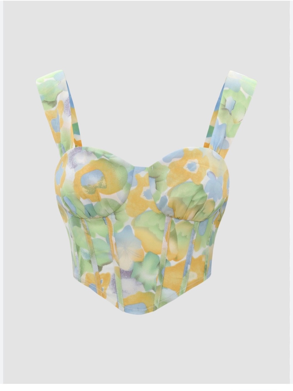 Cider size medium Floral Structured corset Top in Pastel Yellow, Green & Blue